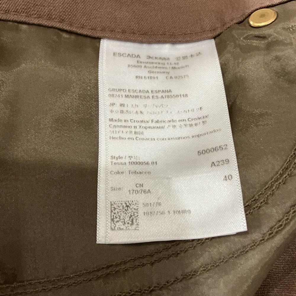Escada Brown Pants with Gold Logo Plaque EU40Long - Picture 10 of 11